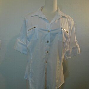 Short Sleeve Button Down Stretchy Shirt Jone New York Size XL (A)